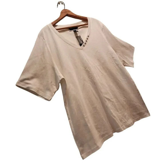 Karen Scott Shirt Womens Size 2X White Knit 100% Cotton Button V Neck Pullover - Picture 5 of 7